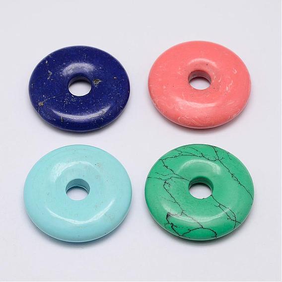 Natural Gemstone Pendants, Donut/Pi Disc