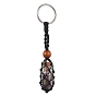 Porte-clés bouteille à souhait en pierres précieuses naturelles et synthétiques, porte-pierre en pochette en macramé en cordon de nylon, avec porte-clés fendus en fer et perle en bois