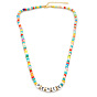 Bohemian Rainbow Glass Bead Necklace with Letter Charm Pendant for Women