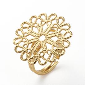 Brass Filigree Ring Settings, Long-Lasting Plated, Flower
