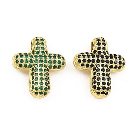 Brass Micro Pave Cubic Zirconia Pendants, Rack Plating, Long-Lasting Plated, Cadmium Free & Lead Free, Cross Charms, Real 18K Gold Plated