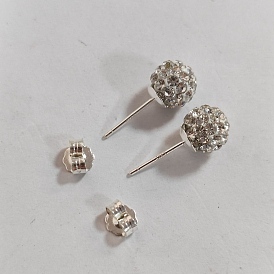 Boucles d'oreilles en argile polymère strass, avec 925 des épingles de boucles d'oreilles en argent sterling, ronde
