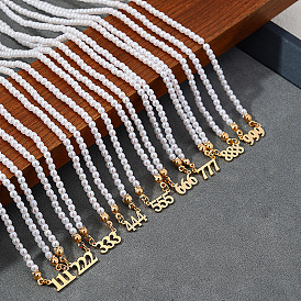 Ожерелья из белого круглого бисера с подвеской в виде цифры из сплава и искусственного жемчуга для женщин