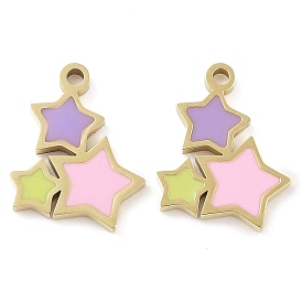 Ion Plating(IP) 304 Stainless Steel Enamel Charms, Real 18K Gold Plated, Star Charm