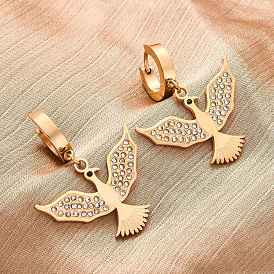 304 из нержавеющей стали горный хрусталь серьги обруча, орел, ионное покрытие (ip)