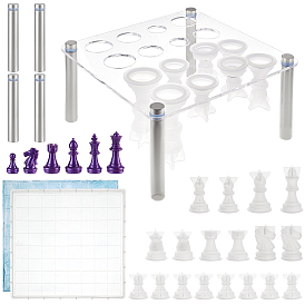 Наборы силиконовых форм для самостоятельного изготовления шахматной доски, для классических игр для детей и взрослых, с акриловыми шахматными стойками с квадратными отверстиями