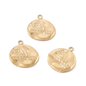 Ion Plating(IP) 304 Stainless Steel Pendants, Flat Round