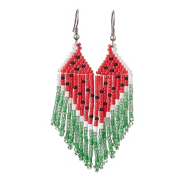 304 Stainless Steel with Glass Dangle Stud Earring, Watermelon