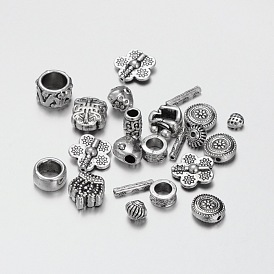 Tibetan Style Alloy Beads, Mixed Shapes, 6~14.5x6~14x3.5~10mm, Hole: 1~7mm