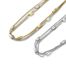 Placage ionique (ip) 304 colliers de chaîne en acier inoxydable, colliers de perles ovales pour femmes