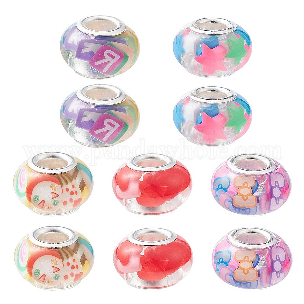8 14mm Assorted Rondelle Polymer Clay Large Hole Beads