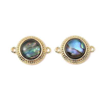 Плоские круглые подвески-соединители из натуральной ракушки пауа, с латунной