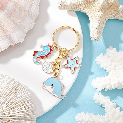 Брелки для ключей в виде дельфина из эмали, с железными разрезными брелоками, морская тема