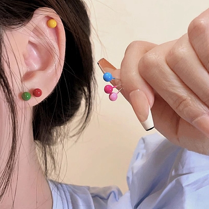 Flower Alloy Enamel Stud Earrings, with 925 Sterling Silver Pins