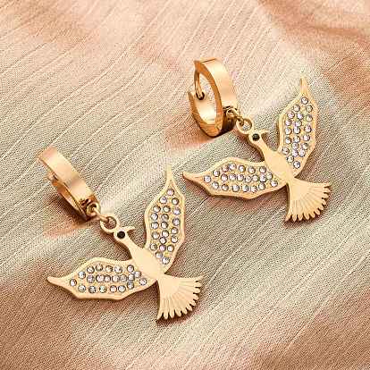 304 из нержавеющей стали горный хрусталь серьги обруча, орел, ионное покрытие (ip)