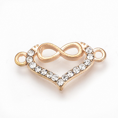 Alloy Rhinestone Links Connectors, Heart with Infinity