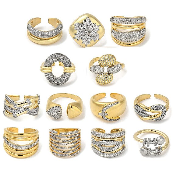 Кольца на палец из латуни с микро-паве и кубическим цирконием для женщин, без кадмия и без свинца, долговечный