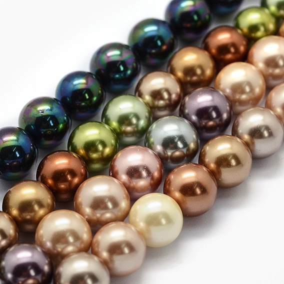 Electroplate Shell Pearl Beads Strands, Round