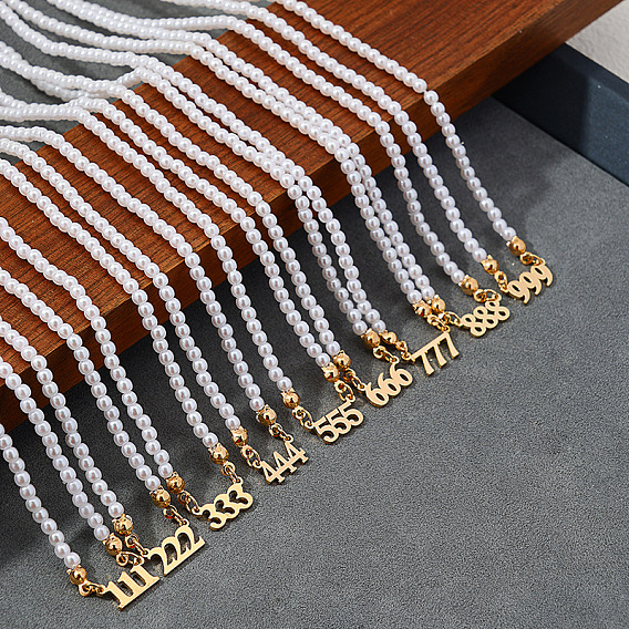 Ожерелья из белого круглого бисера с подвеской в виде цифры из сплава и искусственного жемчуга для женщин