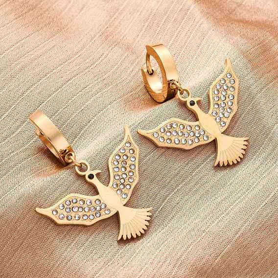 304 из нержавеющей стали горный хрусталь серьги обруча, орел, ионное покрытие (ip)