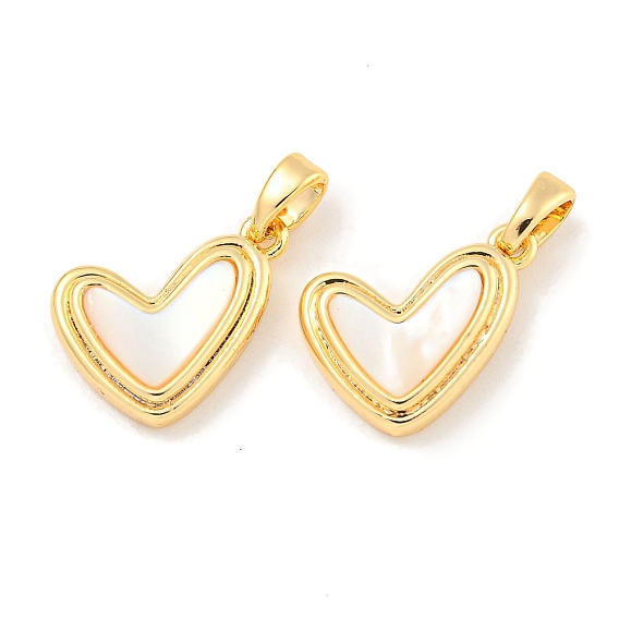 Natural Shell & Brass Heart Charms with Snap on Bails