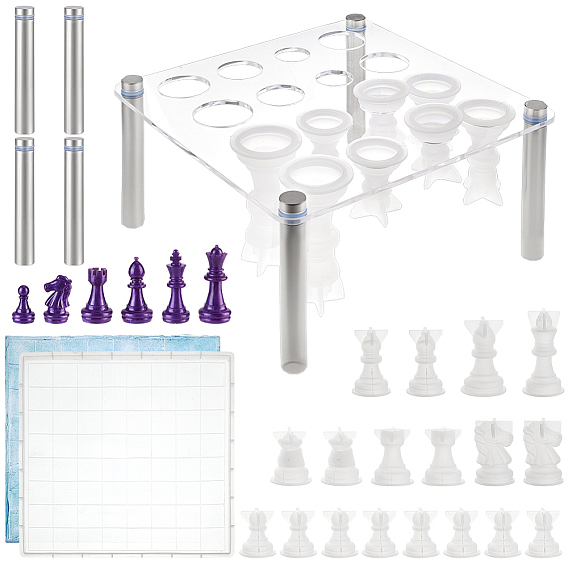 Наборы силиконовых форм для самостоятельного изготовления шахматной доски, для классических игр для детей и взрослых, с акриловыми шахматными стойками с квадратными отверстиями