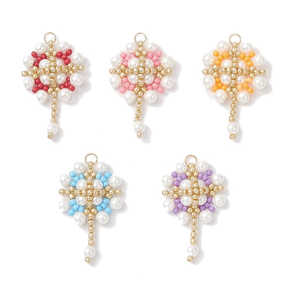 Подвески-цветы из стеклянных бус, со стеклянными жемчужными бусинами и 304 соединительными кольцами из нержавеющей стали, реальный 18 k позолоченный