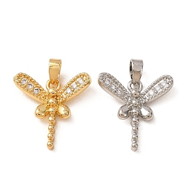 Brass Micro Pave Clear Cubic Zirconia Pendants, Dragonfly Charms