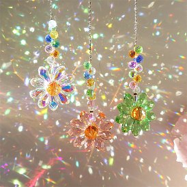 Glass Flower Hanging Ornaments, Window Rainbow Maker Hanging Suncatcher for Home Garden Porch Decoration