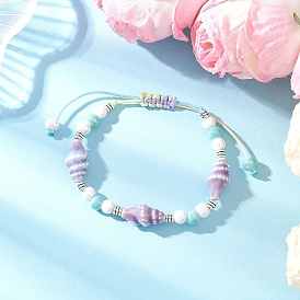 Handmade Porcelain Beaded Bracelets, Nylon Thread Braided Bracelets for Women, Conch