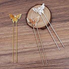 Brass Hair Fork Findings, with Butterfly Filigree Findings