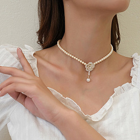 День святого Валентина цветок сплав эмаль подвеска пластиковый жемчуг круглый бисер чокер ожерелья, золотые