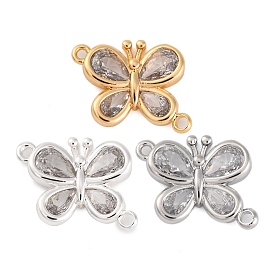 Brass Pave Clear Cubic Zirconia Connector Charms, Butterfly Links