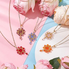 Ожерелья с подвесками из цветочного бисера ручной работы и стеклянных бусин цвета AB, с 304 ювелирными изделиями из нержавеющей стали для женщин, золотые