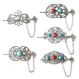 Alloy Hair Sticks, Hair Accessories for Woman Girls, with Synthetic Turquoise