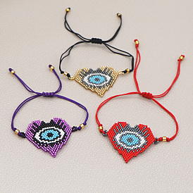 Miyuki Seed Braided Bead Bracelet, Heart with Evil Eye Protection Lucky Bracelet for Women
