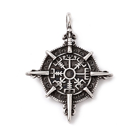 Tibetan Style 304 Stainless Steel Pendants, Compass