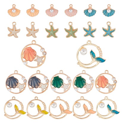 24Pcs 4 Style Zinc Alloy Enamel Pendants, with ABS Plastic Imitation Pearl, Mixed Shapes