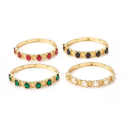 Rack Plating Virgin Mary Brass Bangles with Micro Pave Cubic Zirconia, Enamel Evil Eye Bangles for Women, Real 18K Gold Plated, Long-Lasting Plated, Cadmium Free & Lead Free