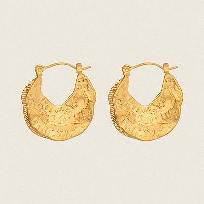 Винтажный стиль, текстурированная луна 304 серьги-кольца из нержавеющей стали