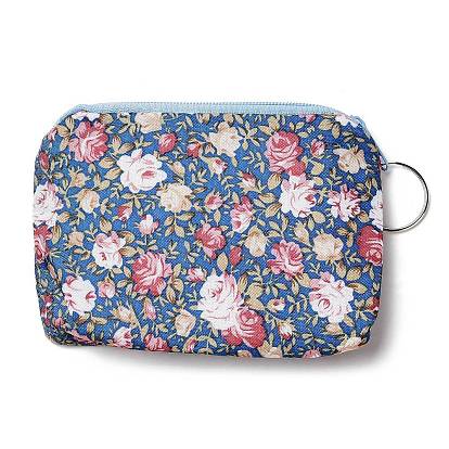 Rose Flower Pattern Cotton Cloth Wallets, Change Purse, with Zipper & Iron Key Ring