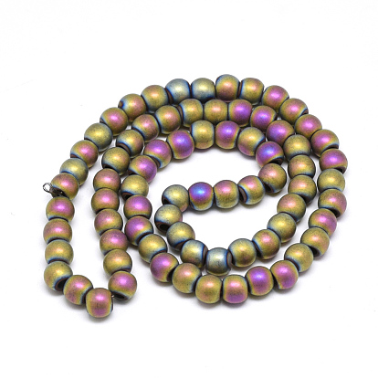 Electroplate Non-magnetic Synthetic Hematite Beads Strands, Matte Style, Round