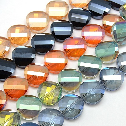 Electroplate Crystal Glass Flat Round Beads Strands, Faceted, Color Plated, 18x8mm, Hole: 1mm, about 35pcs/strand, 24.8 inch