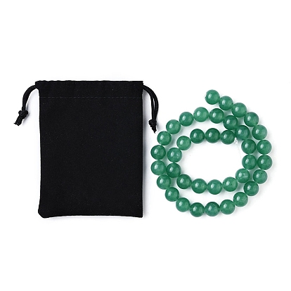 1 Strand Natural Green Aventurine Beads Strands, Round, Dyed, with Velvet Packing Pouches