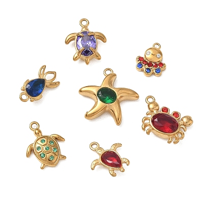 304 Stainless Steel Pendants,  with Rhinestone, Ion Plating(IP), Golden
