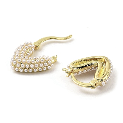 Rack Plating Brass Teardrop Hoop Earrings, with Plastic Pearl Beads, Long-Lasting Plated, Lead Free & Cadmium Free