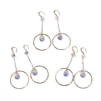 Dangle Earrings, with Glass Beads, Oval Alloy Enamel Charms, Brass Linking Rings, Bar Link Chains and Earring Hooks
