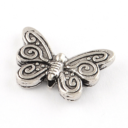 Tibetan Style Alloy Beads, Cadmium Free & Lead Free, Butterfly, 12x17x3mm, Hole: 1mm, about 560pcs/1000g