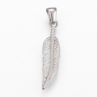 Pendentifs en acier inoxydable, plume