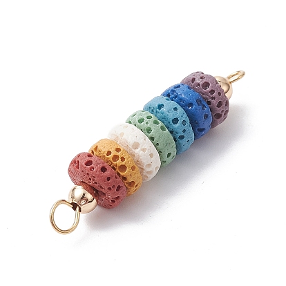 Charmes de connecteur en perles teints en pierre de lave naturelle, Liens de disque chakra avec boucles en laiton, colorées